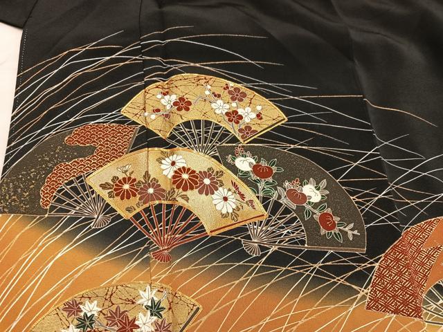 平和屋着物■豪華黒留袖 駒刺繍 扇面菊花文 暈し染め 金彩 正絹 逸品 BAAX5427mz