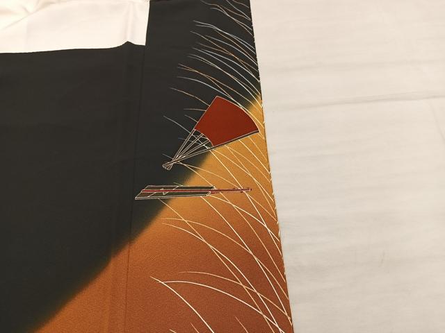平和屋着物■豪華黒留袖 駒刺繍 扇面菊花文 暈し染め 金彩 正絹 逸品 BAAX5427mz