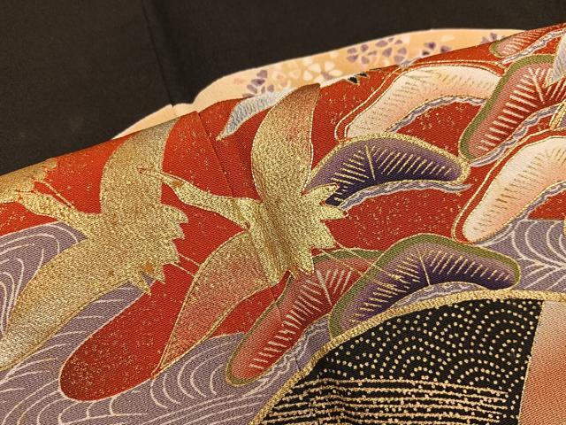 平和屋着物■豪華黒留袖 地紙重ね飛鶴花文 暈し染め 金彩 正絹 逸品 BAAX5428mz