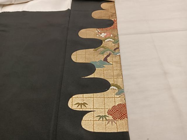 平和屋着物■豪華黒留袖 駒刺繍 御所車風景花文 金彩 正絹 逸品 BAAX5429mz