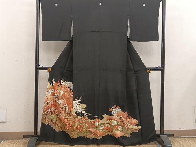 平和屋着物■豪華黒留袖 刺繍 鳳凰花文 金彩 正絹 逸品 BAAX5433mz
