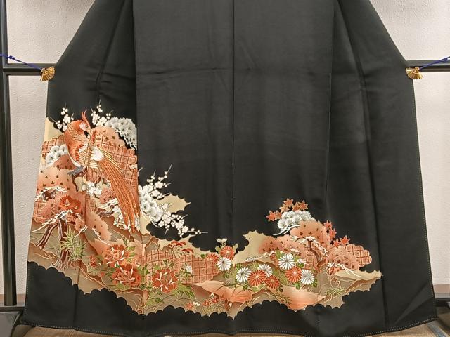 平和屋着物■豪華黒留袖 刺繍 鳳凰花文 金彩 正絹 逸品 BAAX5433mz