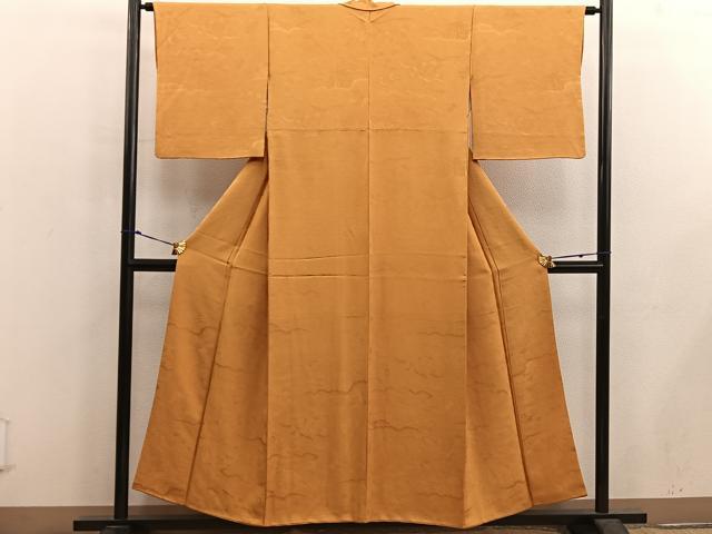 平和屋着物■上質な色無地 風景花地紋 黄朽葉色 正絹 逸品 BAAX5436mz