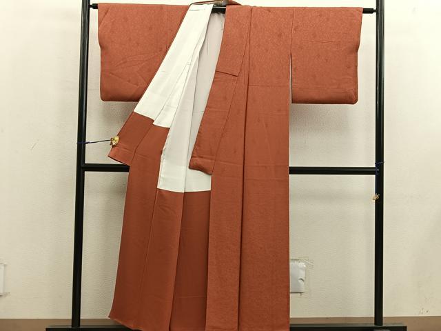 平和屋着物■上質な色無地 草花地紋 赤茶色 正絹 逸品 BAAX5438mz