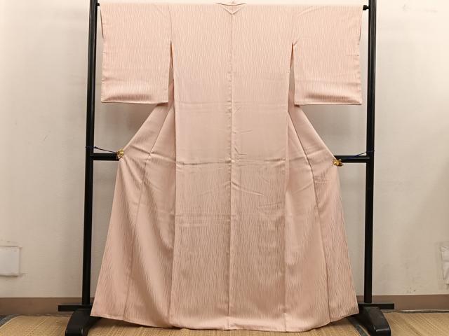 平和屋着物●上質な色無地 変わり縞地紋 洒落柿色 正絹 逸品 BAAX5439mz