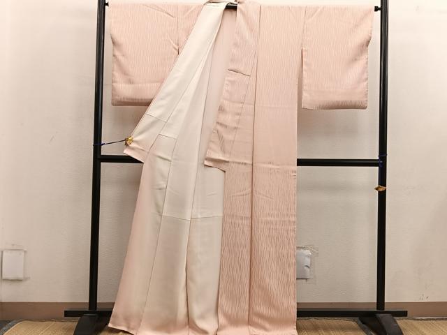 平和屋着物●上質な色無地 変わり縞地紋 洒落柿色 正絹 逸品 BAAX5439mz