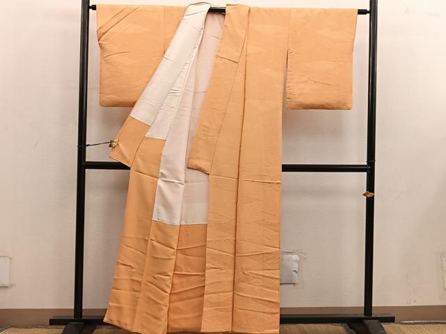 平和屋着物■上質な色無地 風景地紋 柑子色 正絹 逸品 BAAX5440mz