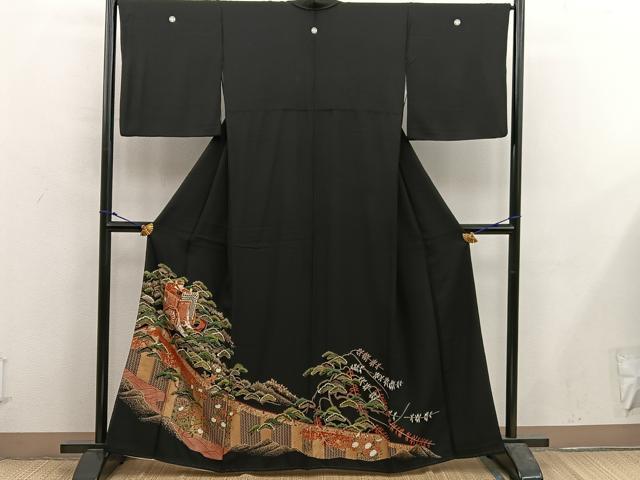 平和屋着物■豪華黒留袖 駒刺繍 御所車松文 金彩 正絹 逸品 BAAX5452mz