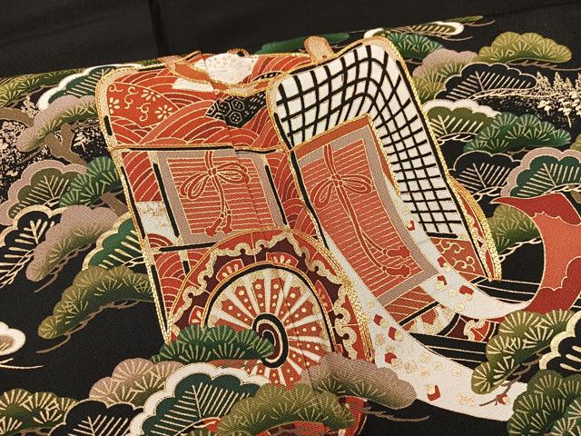 平和屋着物■豪華黒留袖 駒刺繍 御所車松文 金彩 正絹 逸品 BAAX5452mz