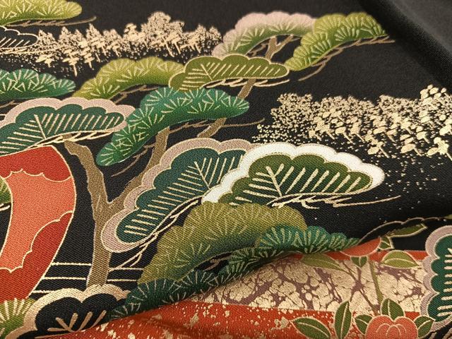 平和屋着物■豪華黒留袖 駒刺繍 御所車松文 金彩 正絹 逸品 BAAX5452mz