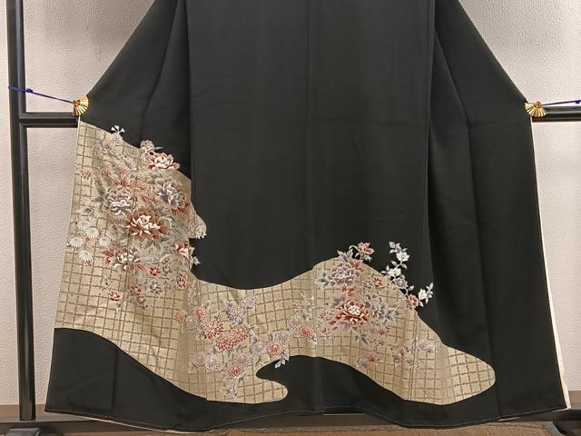平和屋着物■豪華黒留袖 花鳥文 金糸 正絹 逸品 BAAX5460mz