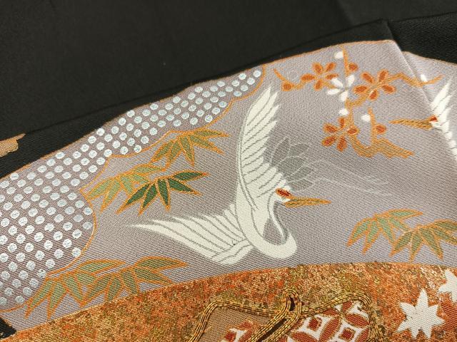 平和屋着物■豪華黒留袖 駒刺繍 地紙重ね飛鶴御所車花文 金彩 正絹 逸品 BAAX5461mz