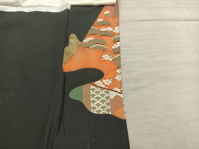 平和屋着物■豪華黒留袖 駒刺繍 地紙重ね飛鶴御所車花文 金彩 正絹 逸品 BAAX5461mz