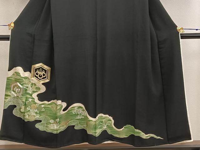 平和屋着物■豪華黒留袖 駒刺繍 亀甲菊花文 金彩 正絹 逸品 BAAX5462mz