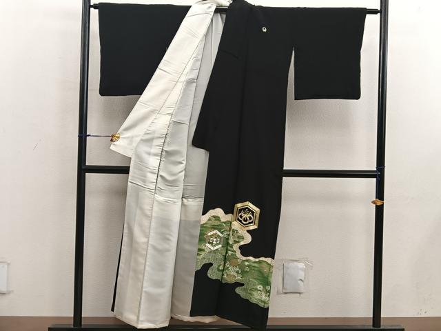 平和屋着物■豪華黒留袖 駒刺繍 亀甲菊花文 金彩 正絹 逸品 BAAX5462mz