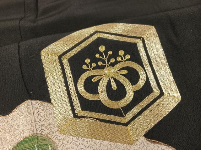 平和屋着物■豪華黒留袖 駒刺繍 亀甲菊花文 金彩 正絹 逸品 BAAX5462mz