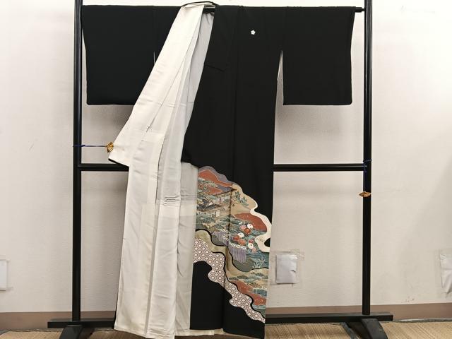 平和屋着物■豪華黒留袖 刺繍 風景花文 金彩 正絹 逸品 BAAX5463mz