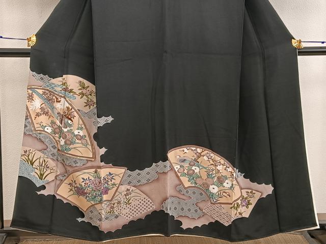 平和屋着物■豪華黒留袖 駒刺繍 地紙重ね七宝花鳥文 正絹 逸品 BAAX5465mz