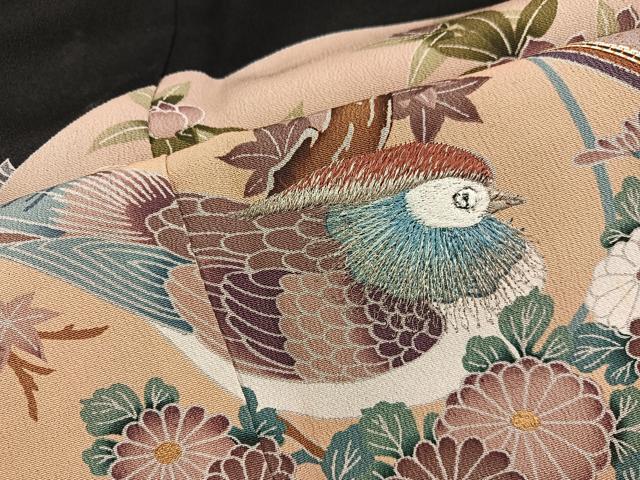 平和屋着物■豪華黒留袖 駒刺繍 地紙重ね七宝花鳥文 正絹 逸品 BAAX5465mz