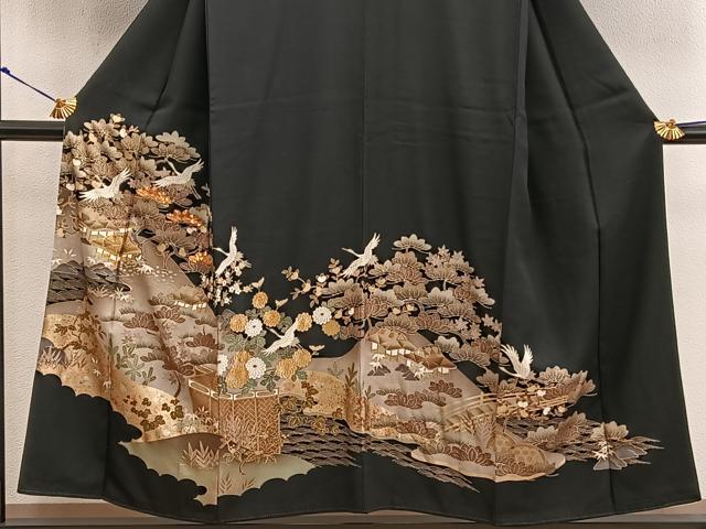 平和屋着物■豪華黒留袖 駒刺繍 飛鶴風景文 金彩 正絹 逸品 BAAX5467mz