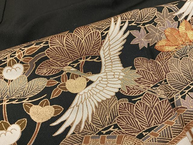 平和屋着物■豪華黒留袖 駒刺繍 飛鶴風景文 金彩 正絹 逸品 BAAX5467mz