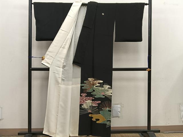 平和屋着物■豪華黒留袖 七宝花文 金彩 正絹 逸品 BAAX5492mz