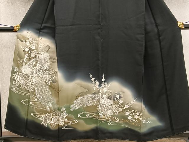 平和屋着物■豪華黒留袖 刺繍 孔雀花文 暈し染め 金彩 正絹 逸品 BAAX5493mz