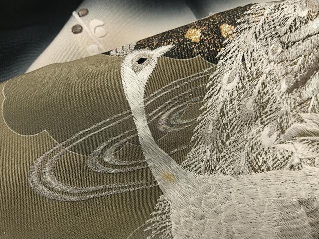 平和屋着物■豪華黒留袖 刺繍 孔雀花文 暈し染め 金彩 正絹 逸品 BAAX5493mz