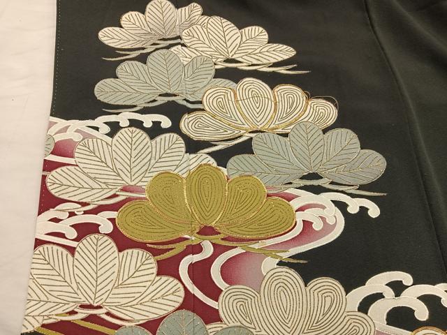 平和屋着物■豪華黒留袖 駒刺繍 立波草葉文 暈し染め 金彩 正絹 逸品 BAAX5494mz