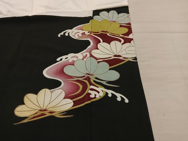 平和屋着物■豪華黒留袖 駒刺繍 立波草葉文 暈し染め 金彩 正絹 逸品 BAAX5494mz