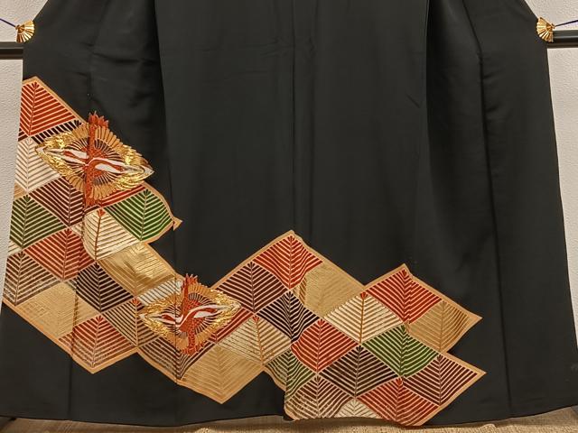 平和屋着物■豪華黒留袖 駒刺繍 双鶴 金彩 正絹 逸品 BAAX5495mz