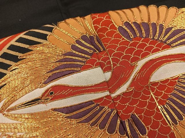 平和屋着物■豪華黒留袖 駒刺繍 双鶴 金彩 正絹 逸品 BAAX5495mz