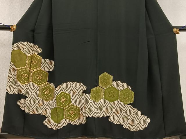 平和屋着物■豪華黒留袖 駒刺繍 亀甲花文 金彩 正絹 逸品 BAAX5497mz