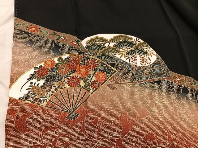 平和屋着物■豪華黒留袖 駒刺繍 扇面菊花文 金銀彩 やまと誂製 正絹 逸品 BAAX5498mz