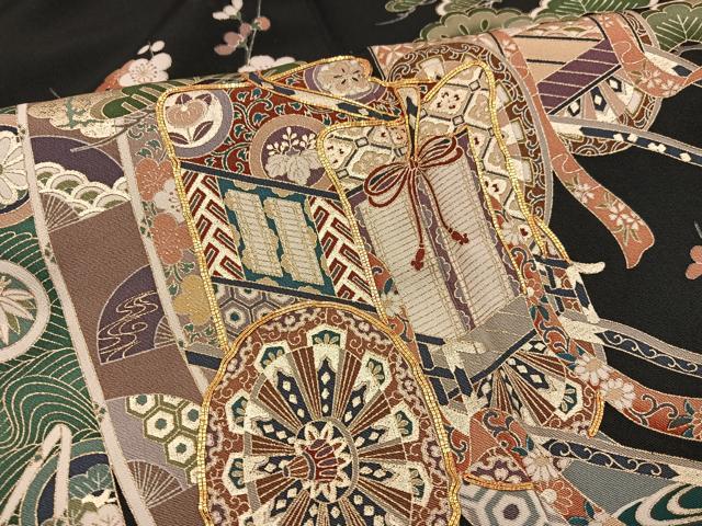 平和屋着物■豪華黒留袖 駒刺繍 御所車花文 正絹 逸品 BAAX5499mz