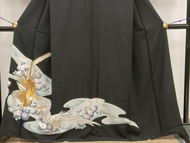 平和屋着物■豪華黒留袖 刺繍 鳳凰花文 金銀糸 正絹 逸品 BAAX5500mz