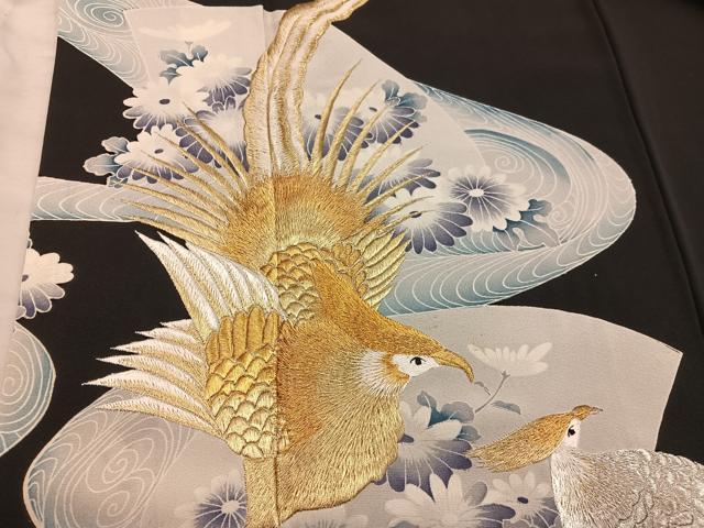 平和屋着物■豪華黒留袖 刺繍 鳳凰花文 金銀糸 正絹 逸品 BAAX5500mz
