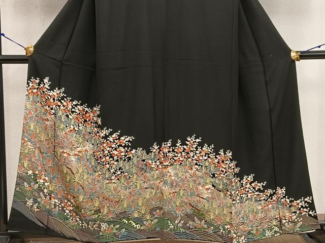 平和屋着物■豪華黒留袖 友禅 梅花文 正絹 逸品 BAAX5501mz