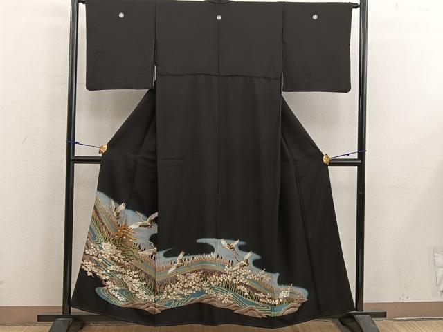平和屋着物■豪華黒留袖 飛鶴風景花文 暈し染め 金彩 正絹 逸品 BAAX5504mz