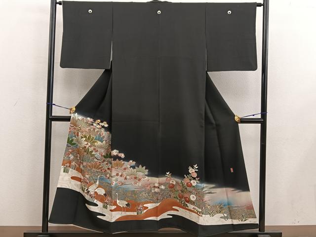 平和屋着物■豪華黒留袖 友禅 作家物 刺繍 群鶴花文 暈し染め 金彩 正絹 逸品 BAAX5507mz