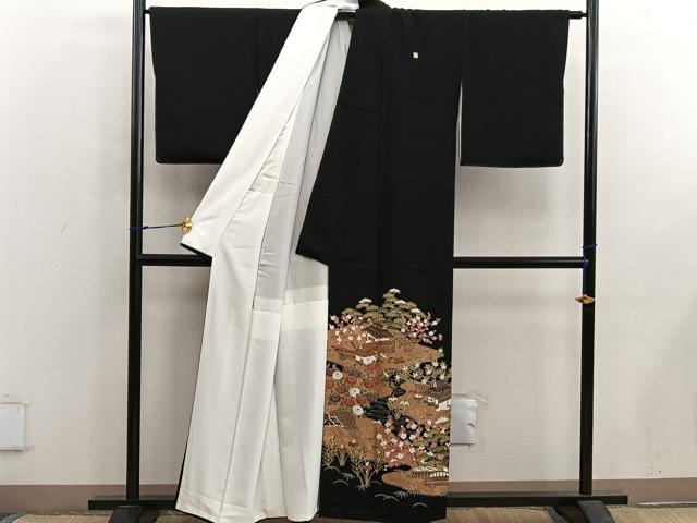 平和屋着物■豪華黒留袖 駒刺繍 松竹梅 金彩 正絹 逸品 BAAX5508mz