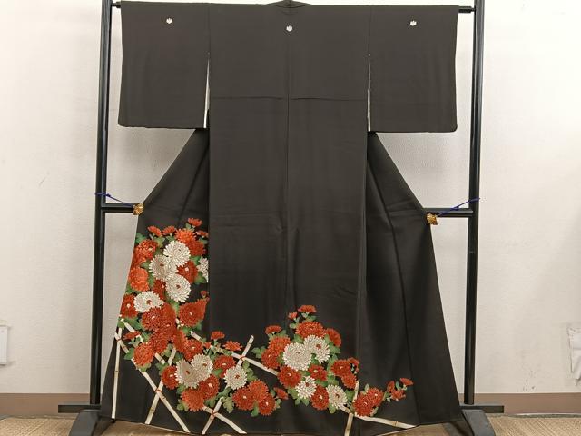 平和屋着物■豪華黒留袖 刺繍 菊 金彩 正絹 逸品 BAAX5509mz