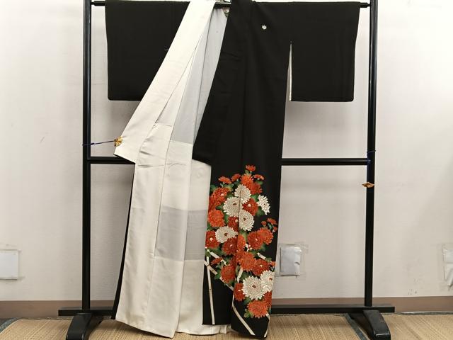 平和屋着物■豪華黒留袖 刺繍 菊 金彩 正絹 逸品 BAAX5509mz