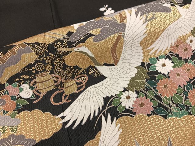 平和屋着物■豪華黒留袖 飛鶴花文 金彩 正絹 逸品 BAAX5510mz