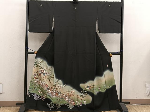 平和屋着物■豪華黒留袖 作家物 渡橋人物花文 暈し染め 金彩 正絹 逸品 BAAX5514mz