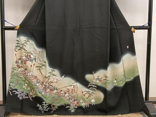 平和屋着物■豪華黒留袖 作家物 渡橋人物花文 暈し染め 金彩 正絹 逸品 BAAX5514mz