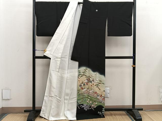 平和屋着物■豪華黒留袖 作家物 渡橋人物花文 暈し染め 金彩 正絹 逸品 BAAX5514mz