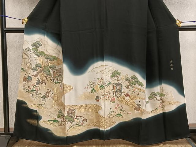 平和屋着物■豪華黒留袖 澪標図 寿光織 暈し染め 金糸 正絹 逸品 BAAX5515mz