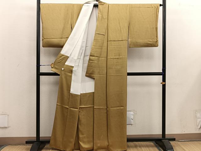 平和屋着物■上質な色無地 木目地紋 山吹茶色 鈴乃屋扱い 正絹 逸品 BAAX5522mz