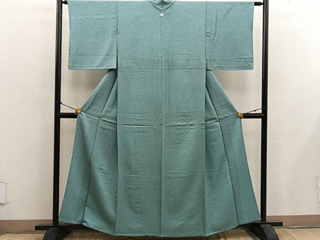 平和屋着物▽上質な色無地 単衣 霞地紋 山葵色 正絹 逸品 BAAX5526mz